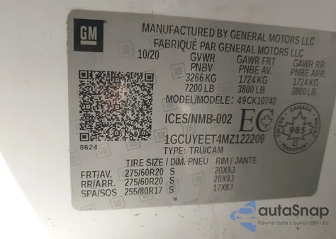 2021 Chevrolet Silverado 1500 4Wd Short Bed Rst/4Wd Standard Bed Rst из США, поврежденный, VIN 1GCUYEET4MZ122209